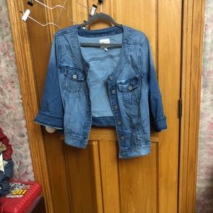 Crop jean jacket.  Medium wash
